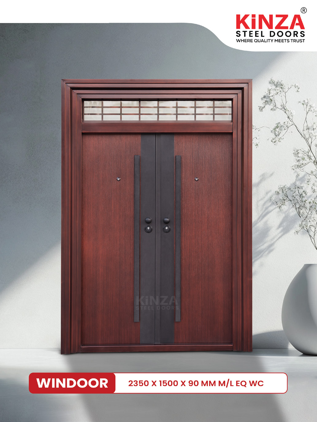 Siddhi Galvalume Steel Entrance Door - Siddhi WINDOOR Transom Double Door