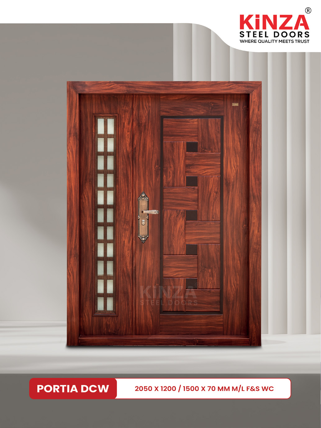 Siddhi Galvalume Steel Entrance Door - Siddhi PORTIA DCW Glazed Double Door