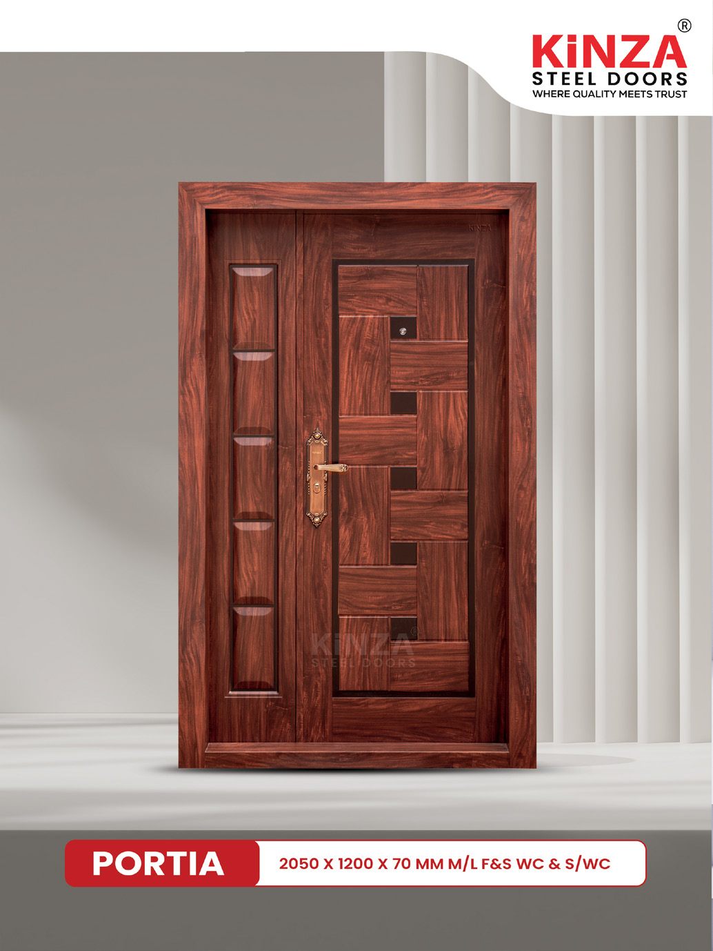 Siddhi Galvalume Steel Entrance Door - Siddhi PORTIA Woven Woodgrain Door
