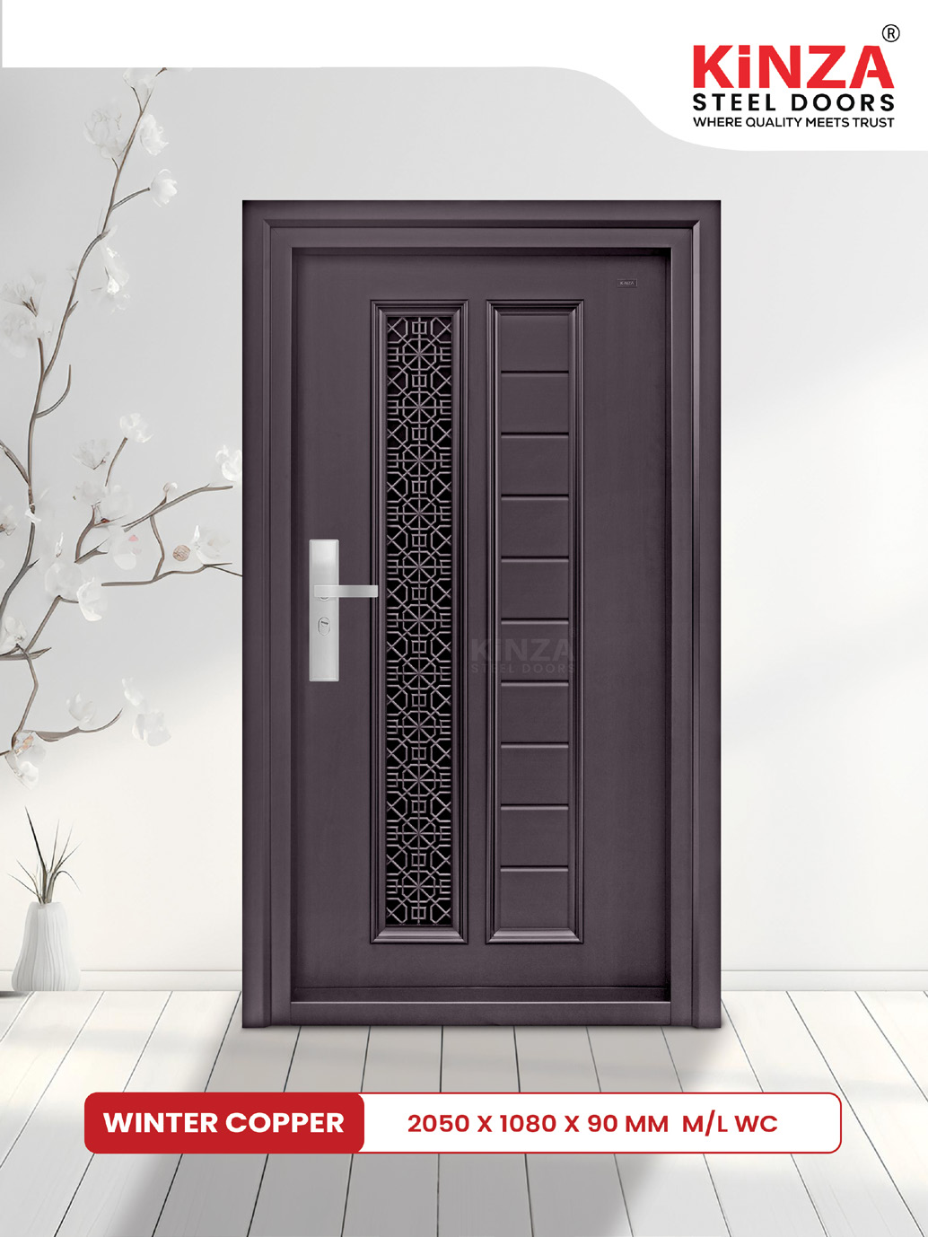 Siddhi Galvalume Steel Entrance Door - Siddhi WINTER COPPER Grill Door